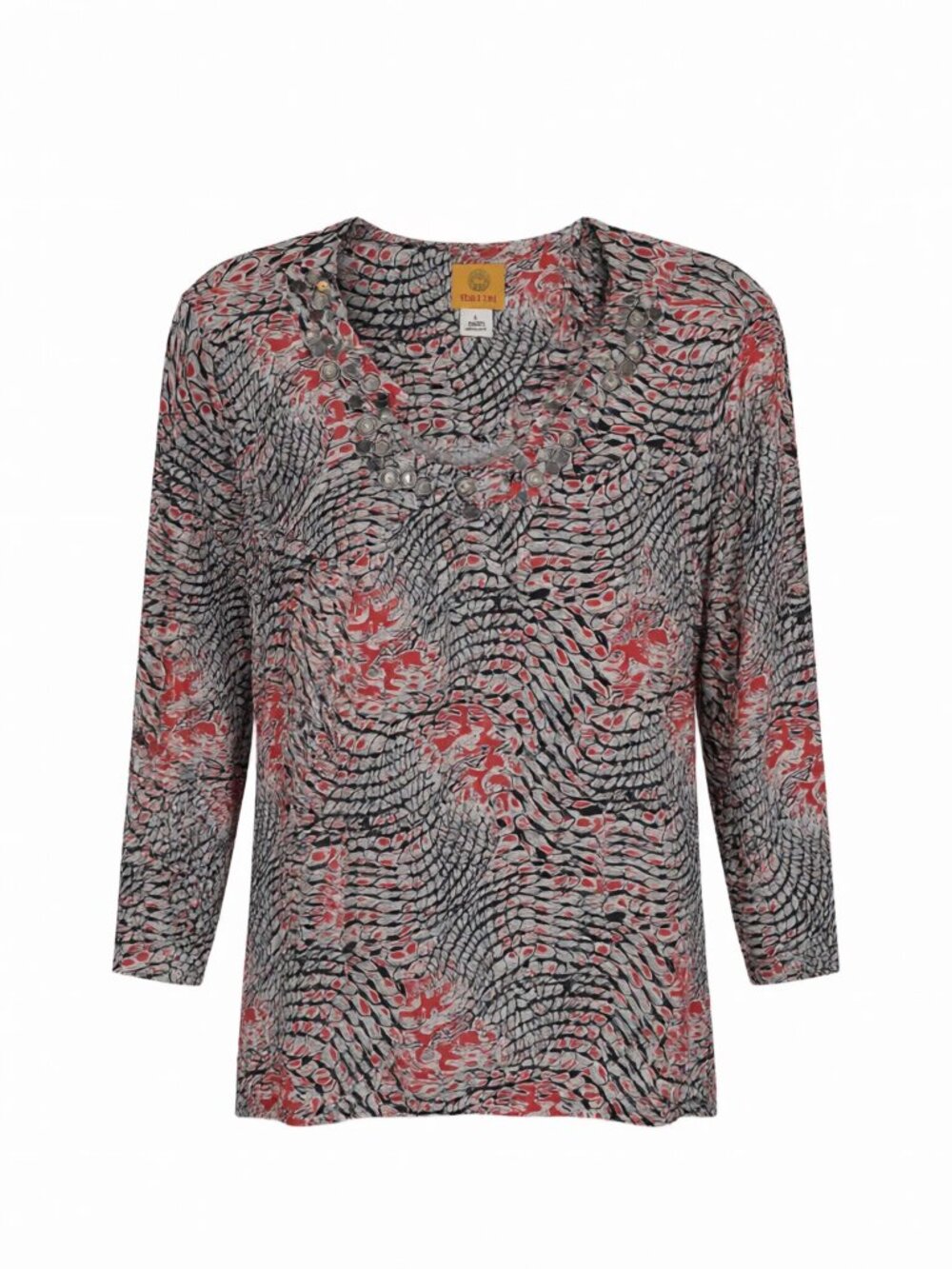 Ruby Rd. Beaded Neck Top Women L Red